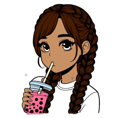 realistic girl with braided hair drinking boba