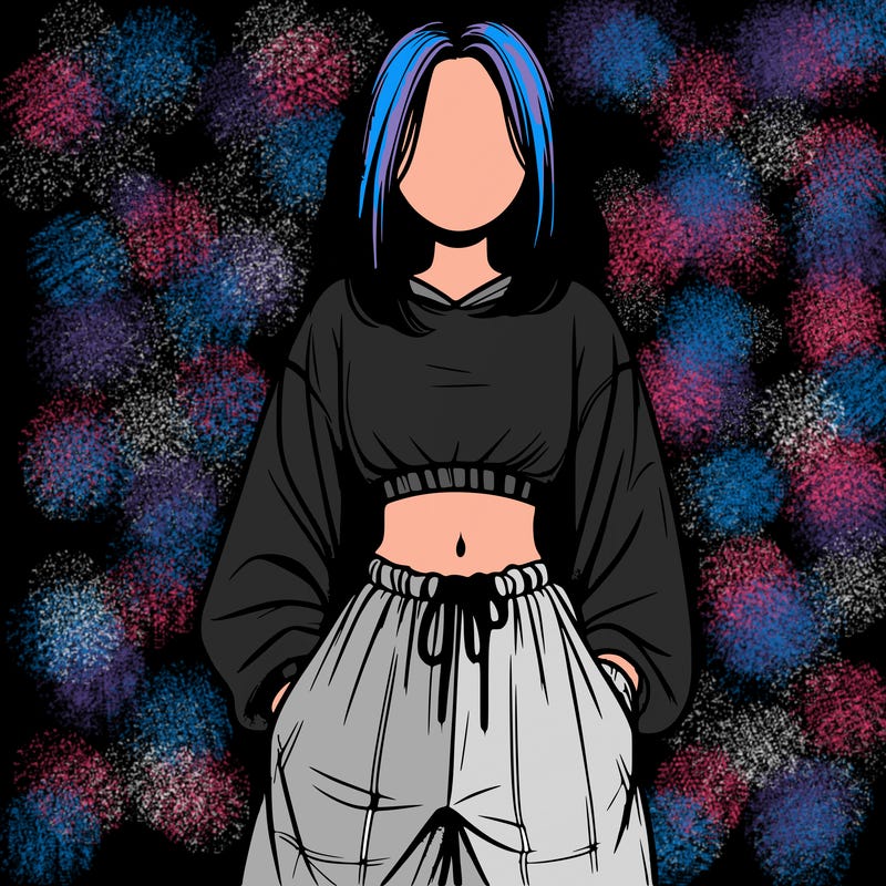 realistic girl faceless with baggy pants and a crop top