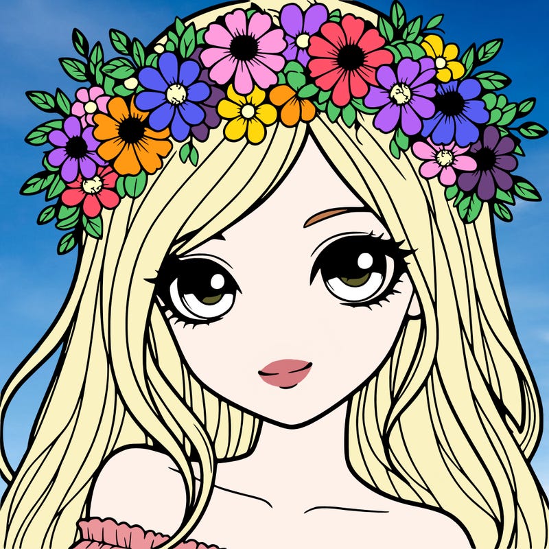 semi realistic pretty girl with flower crown