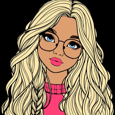 girl with long hair and freckles and glasses realistic