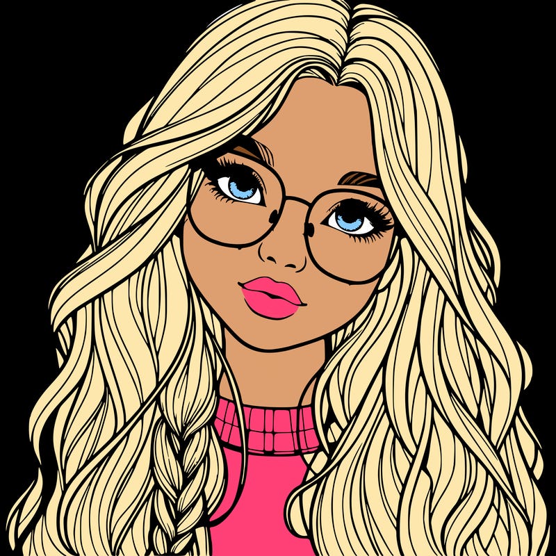 girl with long hair and freckles and glasses realistic