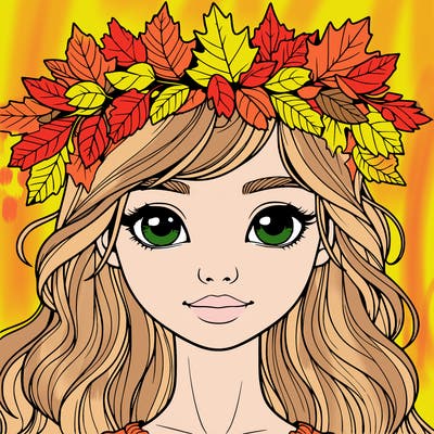 realistic girl with fall leaf crown