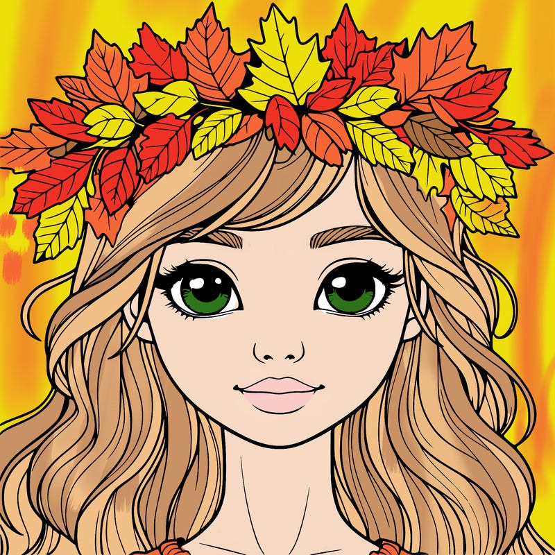 realistic girl with fall leaf crown