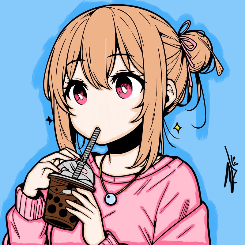 manga character drinking boba