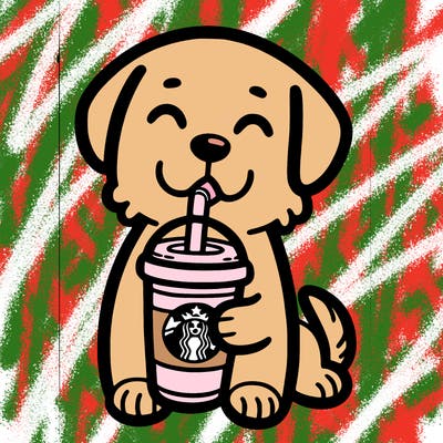 dog that is drinking starbucks