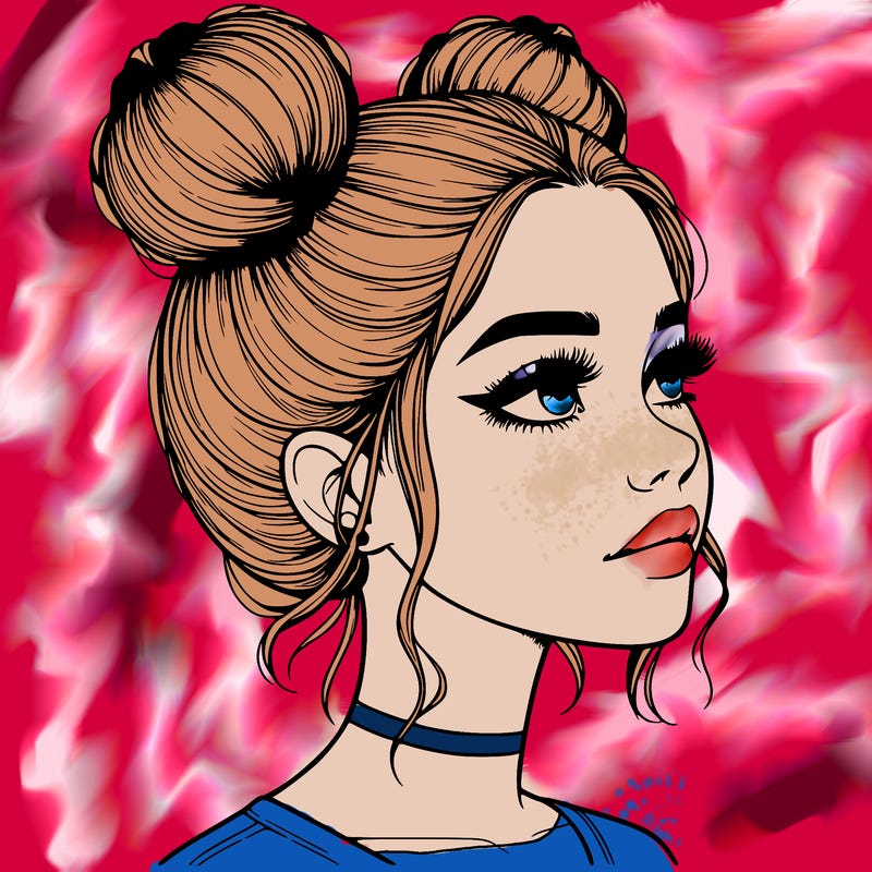 realistic girl with buns on the top of her head