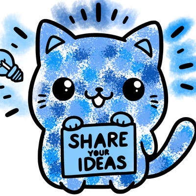 a cute cat saying share your ideas