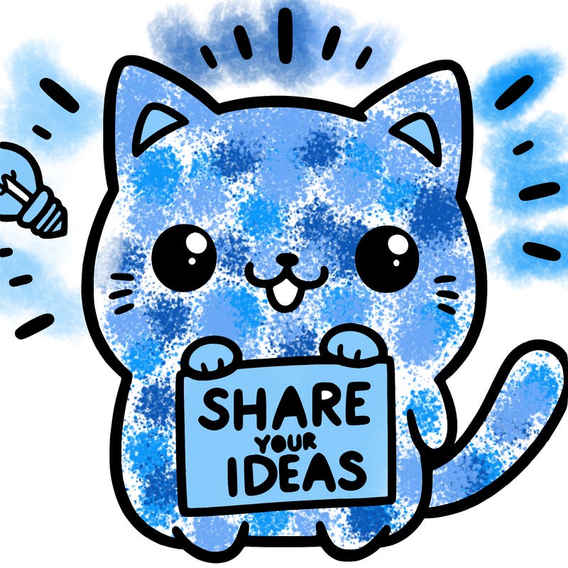 a cute cat saying share your ideas