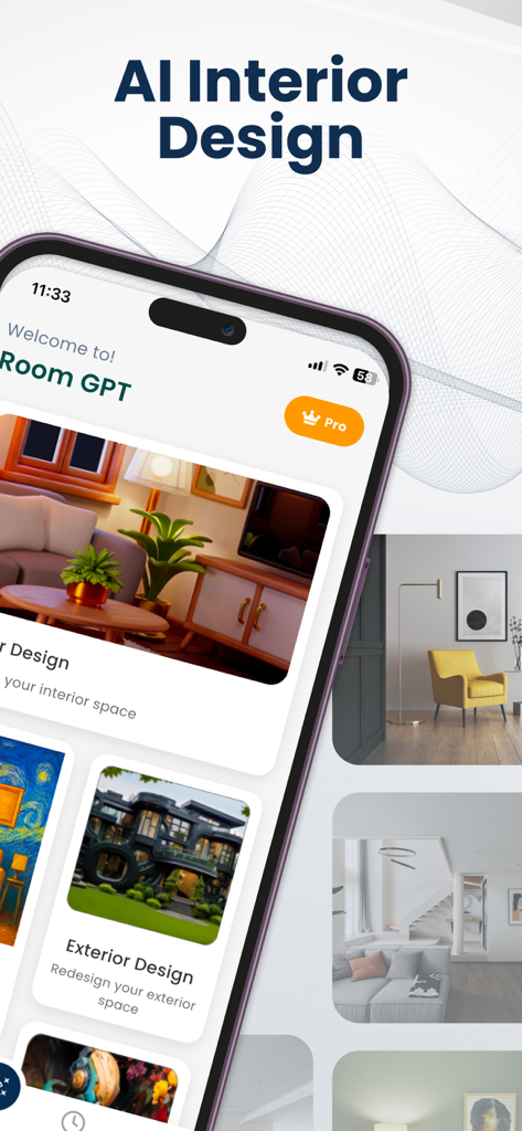HomeGPT app interface for AI room and exterior house design