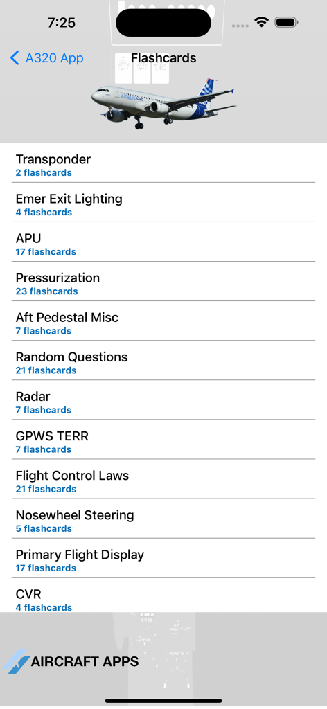 iAIRBUS A320 Type Rating Prep - A list of Airbus A320 aircraft systems flashcards in the prep app