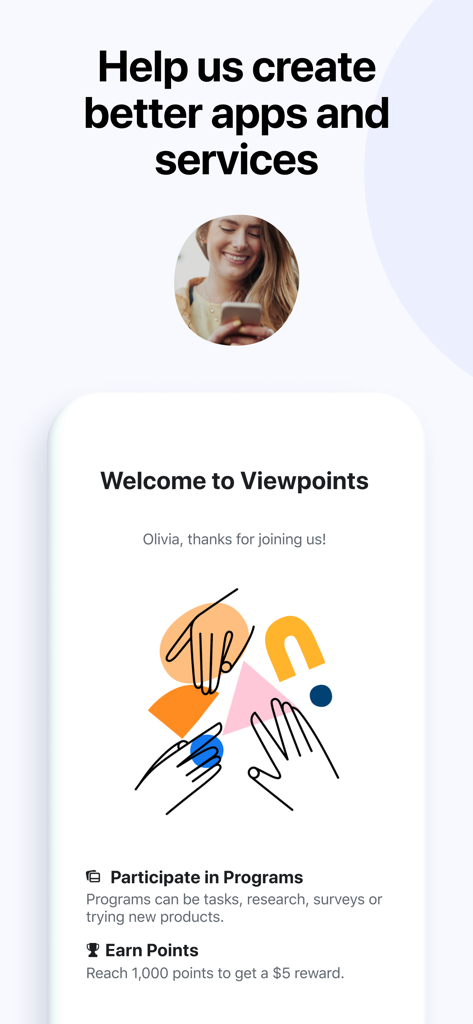 Meta Viewpoints welcome screen describing how to earn rewards through surveys and tasks