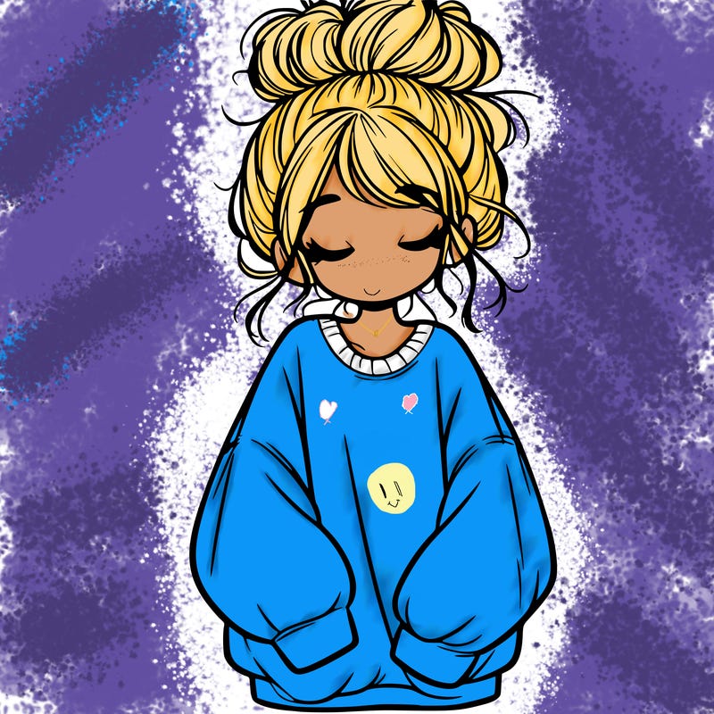 girl with baggy sweatshirt and messy bun