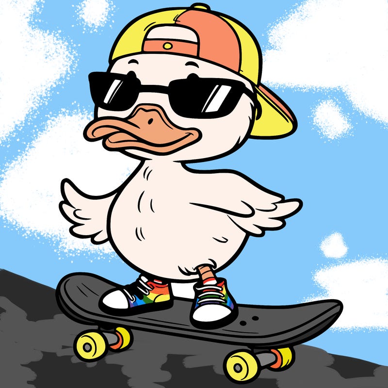 skateboarding duck with cap and sunglasses