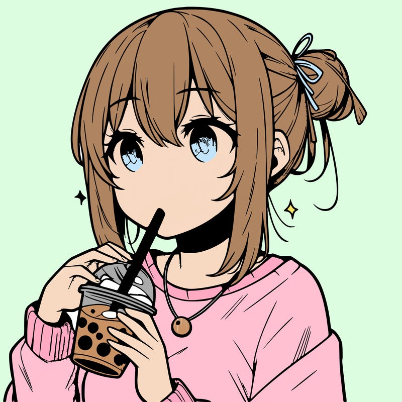manga character drinking boba