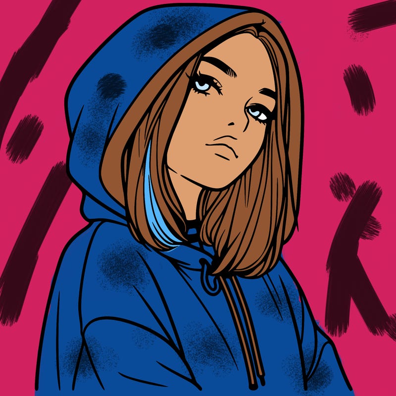 a realistic girl in a hoodie