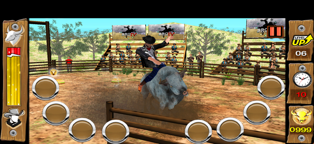 Bull Riding Challenge 4 - A cowboy riding a white bull in a rodeo arena during a match in Bull Riding Challenge 4.