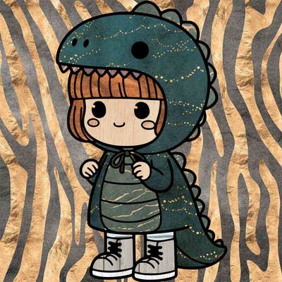 girl wearing a dinosaur costume