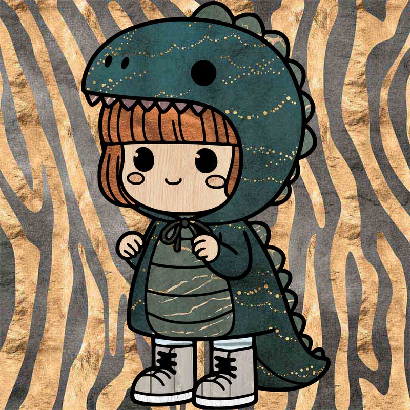 girl wearing a dinosaur costume