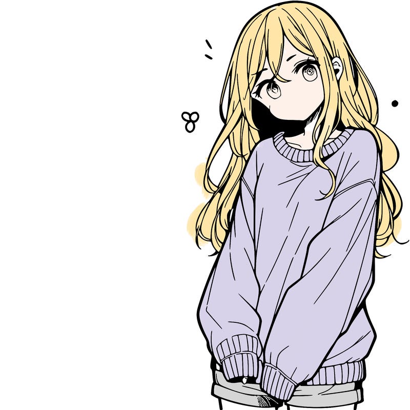 manga teen girl  in a sweater and baggy pants