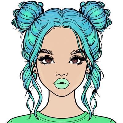 realistic girl with two buns in hair and lips