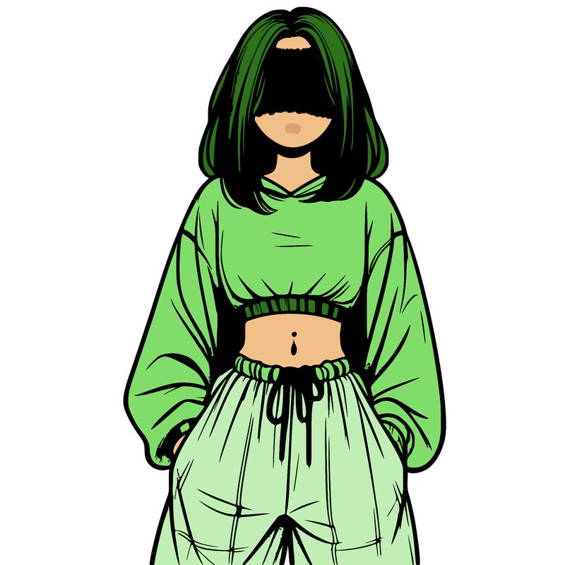 realistic girl faceless with baggy pants and a crop top