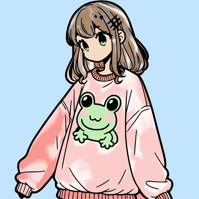 girl wearing frogging sweatshirt
