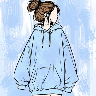 realistic girl with a oversized sweatshirt on and a bun