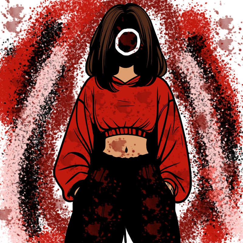 realistic girl faceless with baggy pants and a crop top