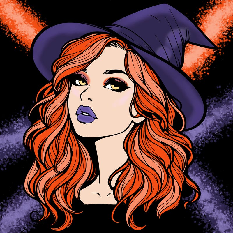 realistic witch girl with wavy hair and lips
