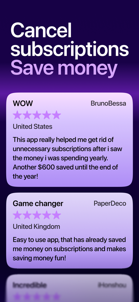 Recensioni degli utenti a cinque stelle e testimonianze per l'app di gestione abbonamenti Orbit