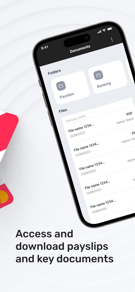 Native Teams - Native Teams app interface showing folders for payslips and banking documents