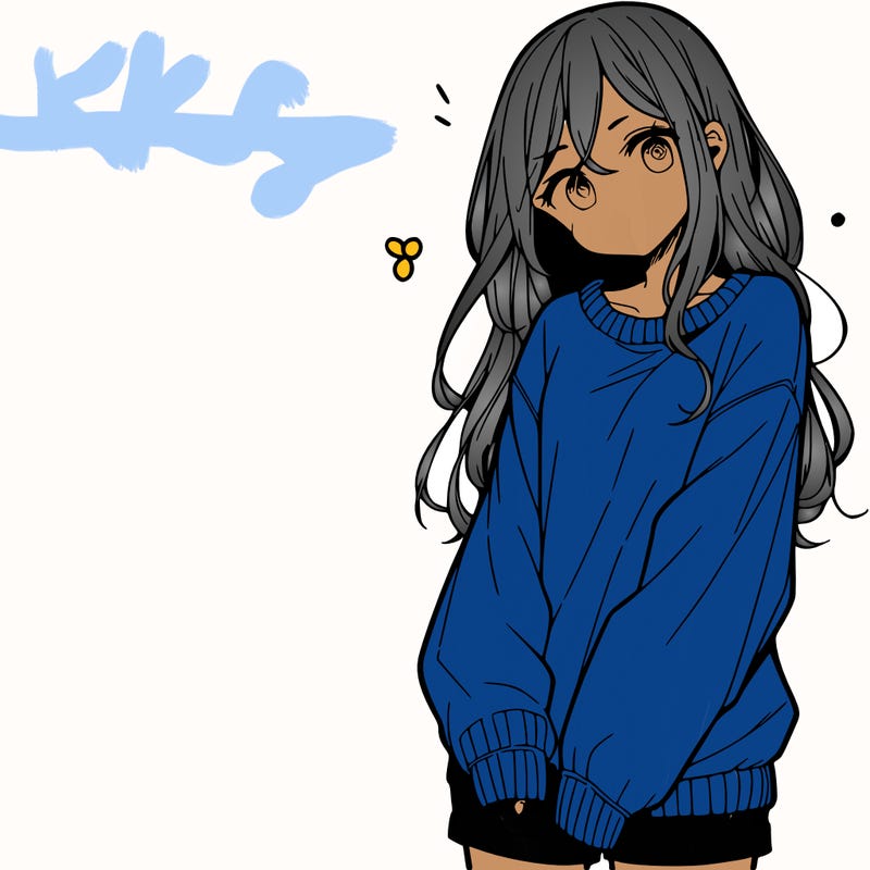 manga teen girl  in a sweater and baggy pants