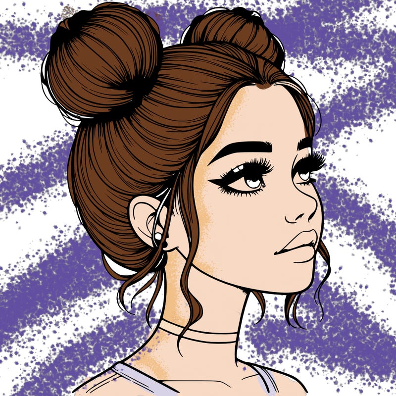 realistic girl with buns on the top of her head