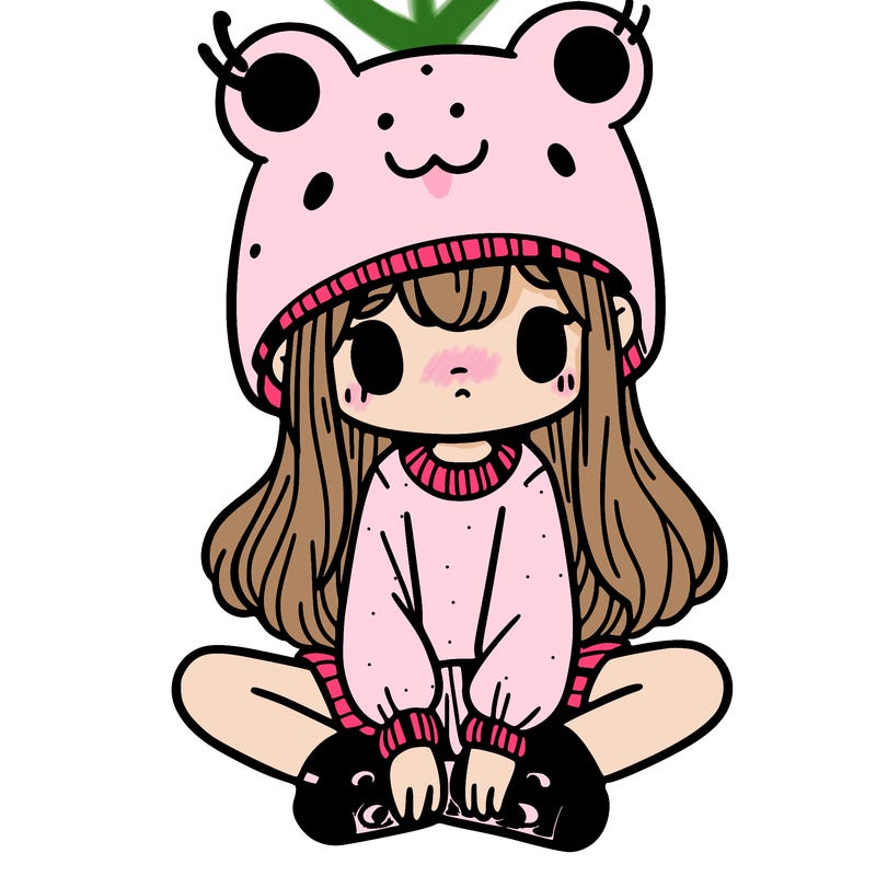 a girl wearing a frog hat and some frog socks
