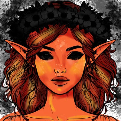 realistic female elf with flower crown