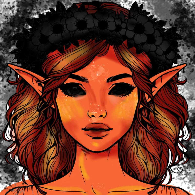 realistic female elf with flower crown