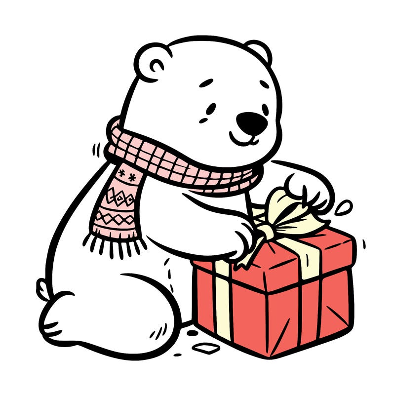polar bear wrapping a present