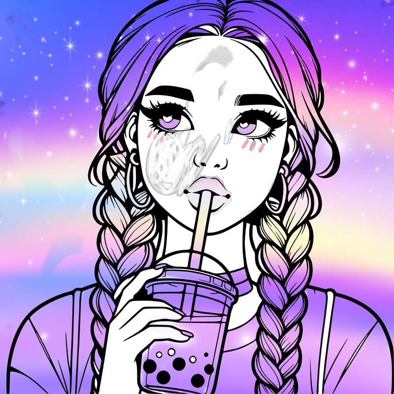 realistic girl with braided hair drinking boba