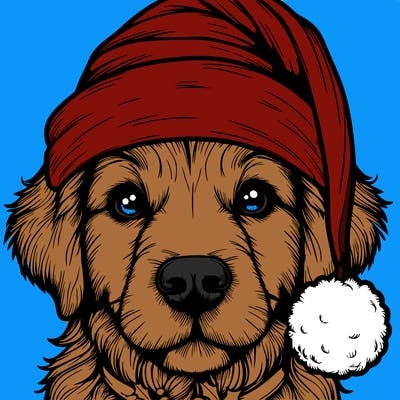 realistic dog with a christmas hat