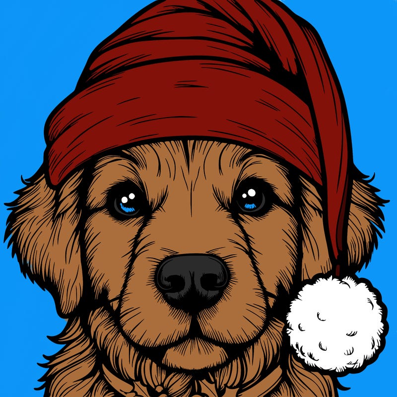 realistic dog with a christmas hat