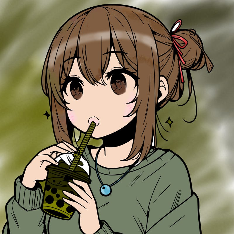 manga character drinking boba