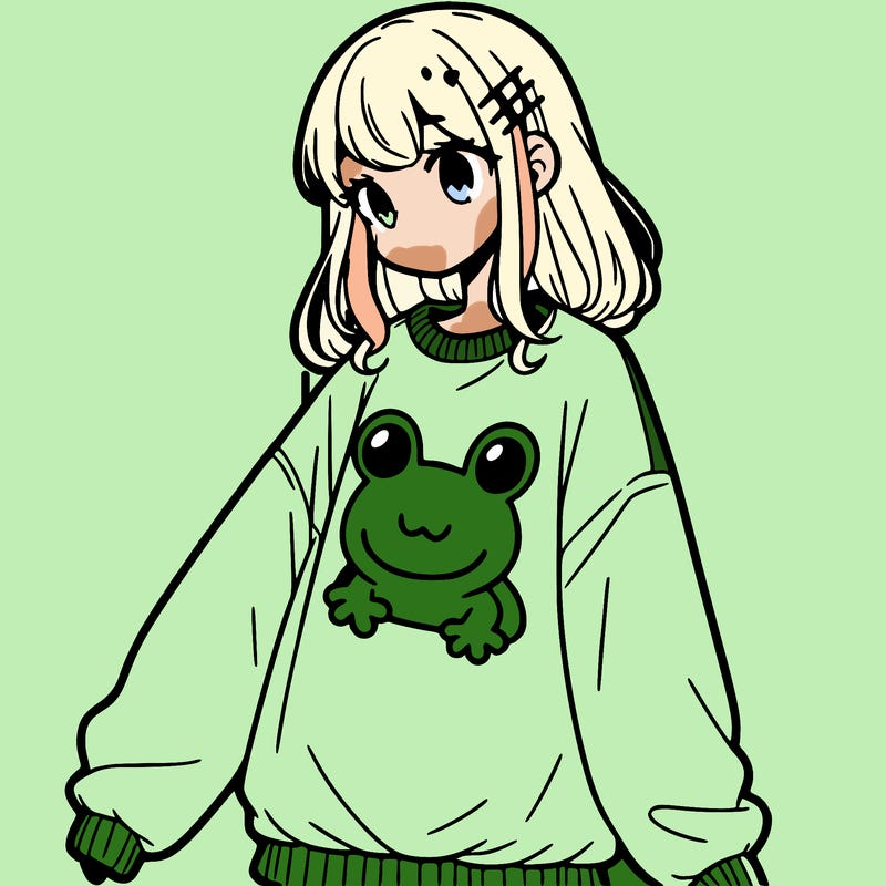 girl wearing frogging sweatshirt