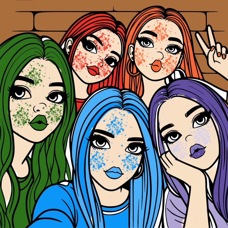 group of teen girls friends y2k up close in a selfie