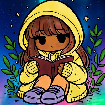 girl in oversized hoodie reading a book