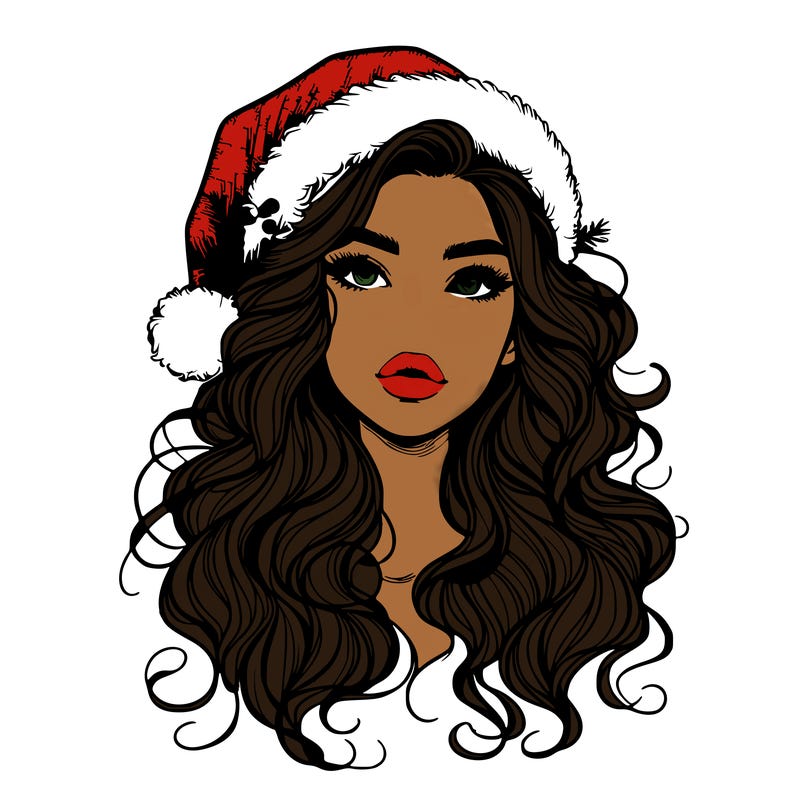 realistic christmas girl with wavy hair and lips