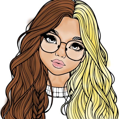 girl with long hair and freckles and glasses realistic