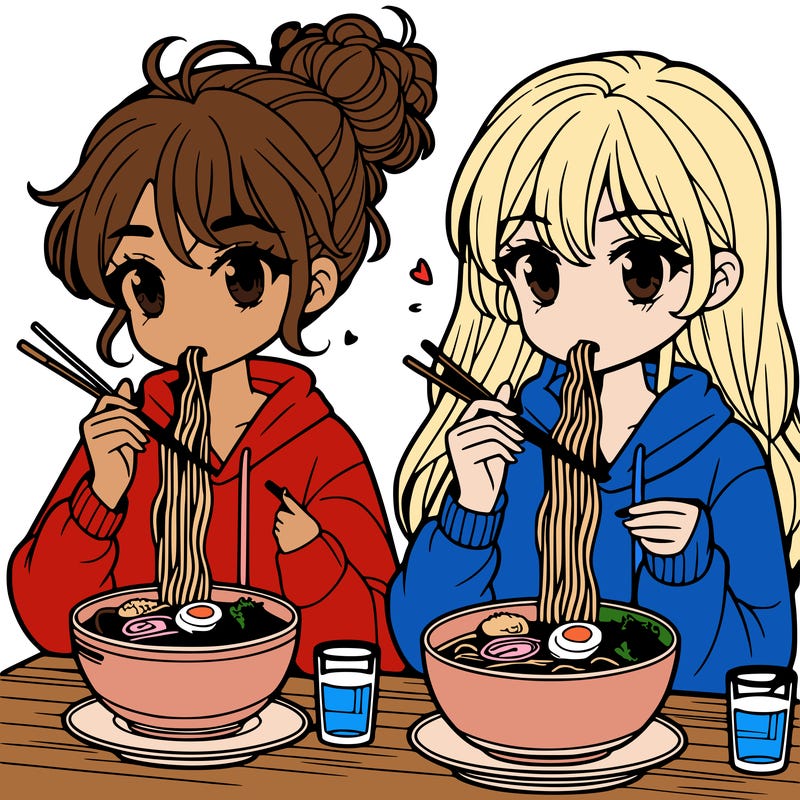 girls eating ramen