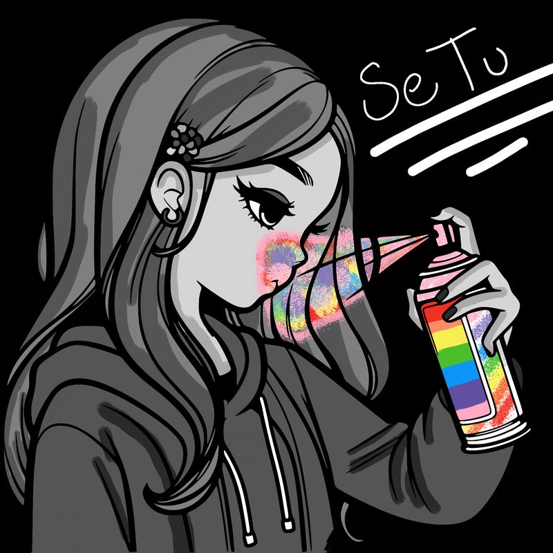 a realistic girl spray painting