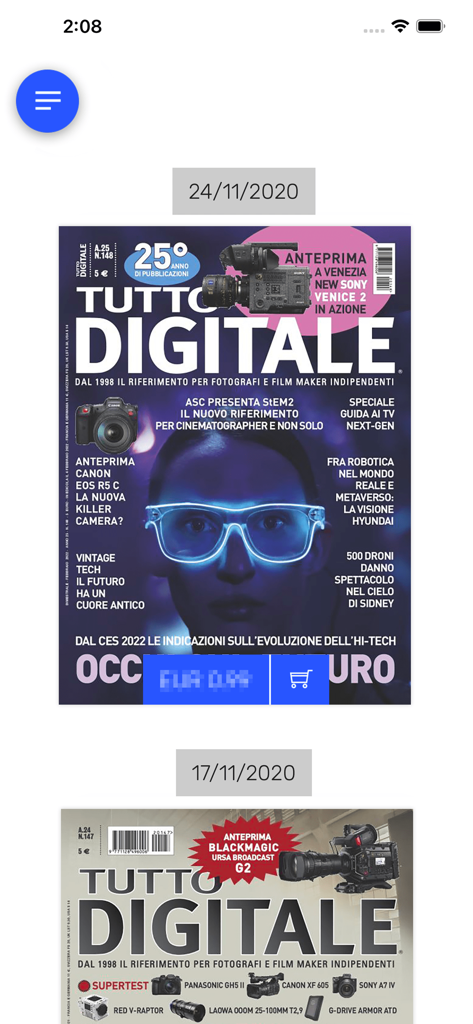 Tutto Digitale AltaDefinizione - Schermata d'archivio dell'app Tutto Digitale che mostra le copertine delle riviste digitali e le date di pubblicazione