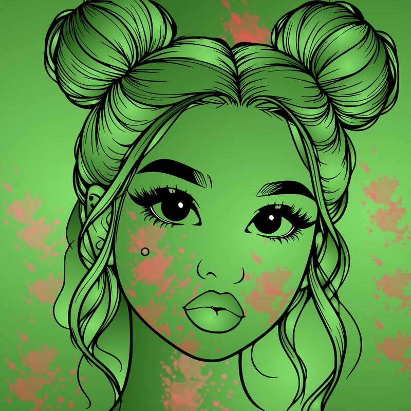 realistic girl with two buns on her hair and lips